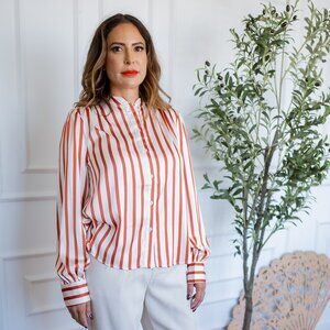 Long Sleeve Button Down Shirt Cream and Rust Stripe